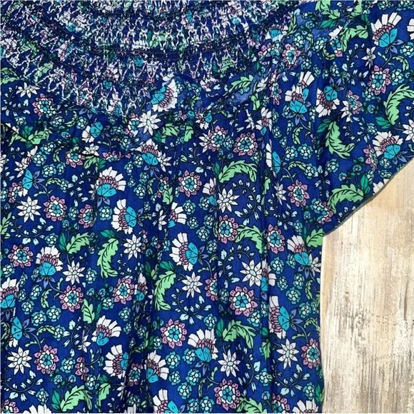 Loft Blue Floral Smocked Shirred Blouse - Picture 5 of 9